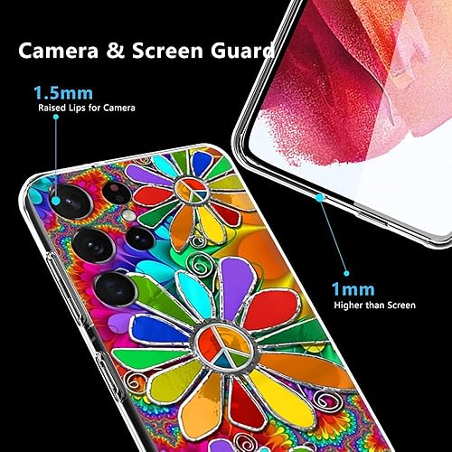 Miniatura 3 de Funda compatible con Samsung Galaxy S21 Ultra, bonita funda protectora de TPU a prueba de golpes con signo de paz abstracto colorido hippie
