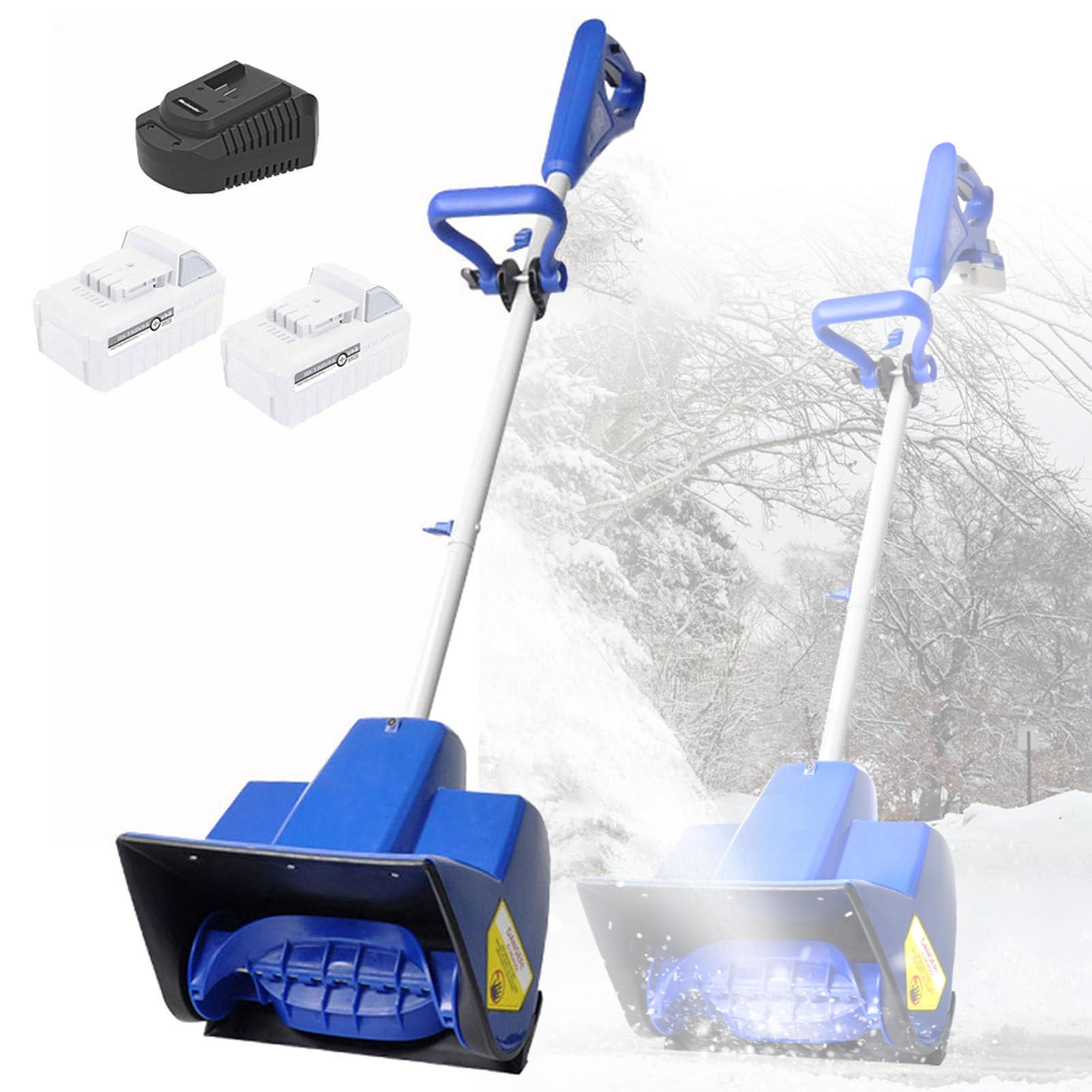 Pala da neve senza fili, spazzaneve elettrico con manico regolabile, asta telescopica, batteria da 4,0 Ah e caricabatterie, pieghevole per una facile conservazione