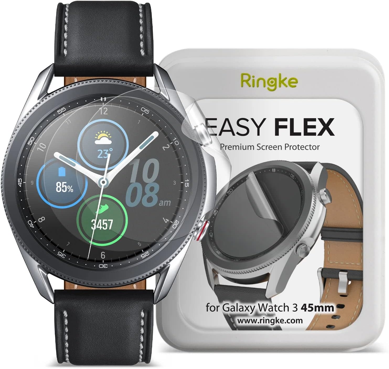 Ringke Easy Flex Screen Protector for Samsung Galaxy Watch Active 3 45mm Screen Guard, Antibacterial [Edge-to-Edge Protection][ Bubble-Free Scratch Protection ][Designed for Galaxy Watch Active 3 ]