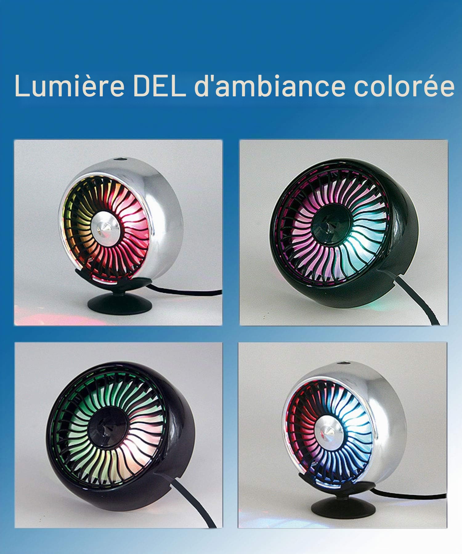 Kwak's Mini ventilateur pour voiture grille d'aération du ventilateur avec LED ABS ventilateur autocollant Support voiture ventilateur de refroidissement, pour le bureau de la maison de voiture(noir)