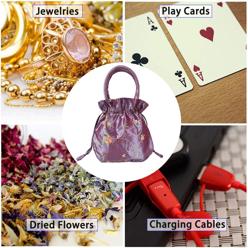 SINSEN Piccolo sacchetto regalo con coulisse, borsa regalo per regalo, borsa in raso ricamata, borsetta, gioielli etnici in broccato, per Capodanno, compleanno, matrimonio, Purple02, 7.4*7.4*2 inches