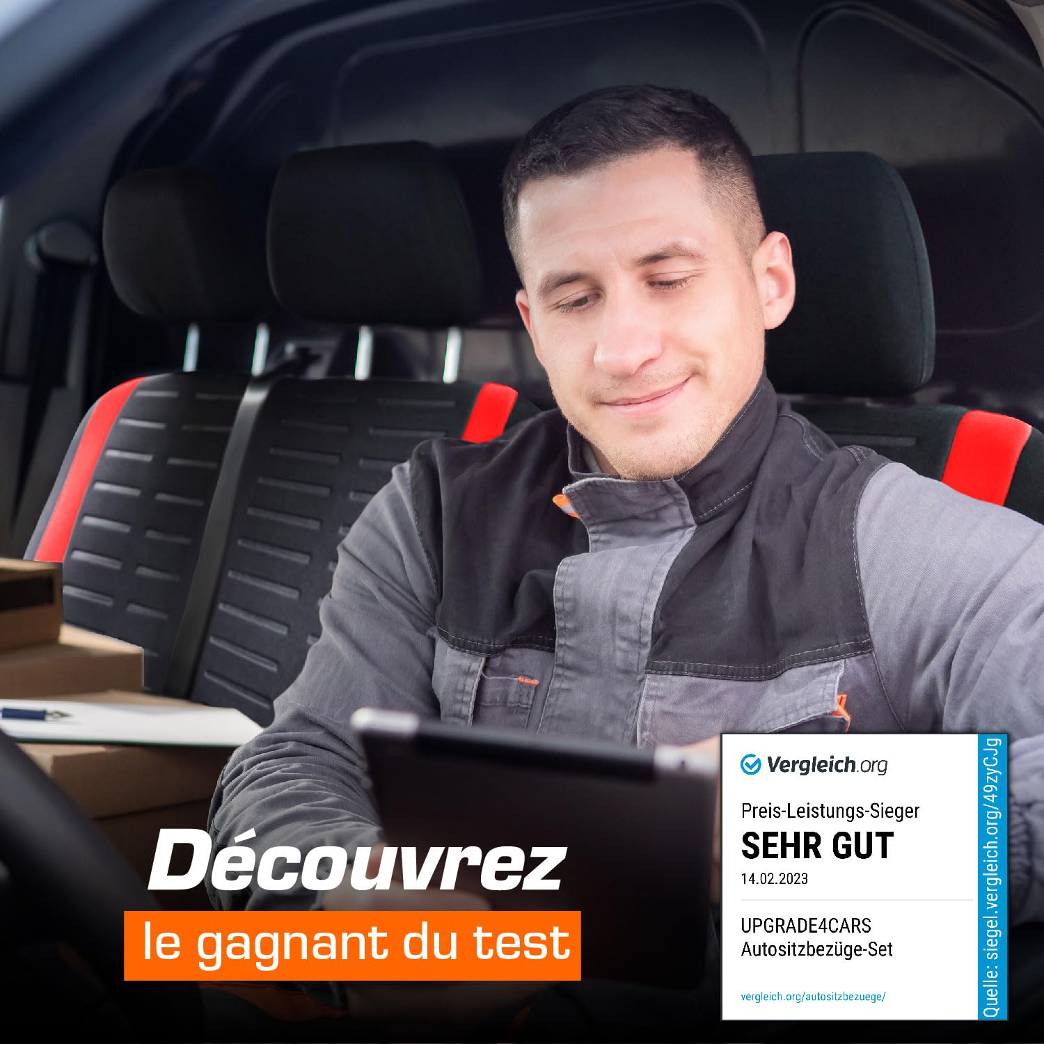 upgrade4cars Housses de Siège de Camion Avant Universelle Noir Rouge | Pour la plupart des utilitaires & vans | respirant & pratique