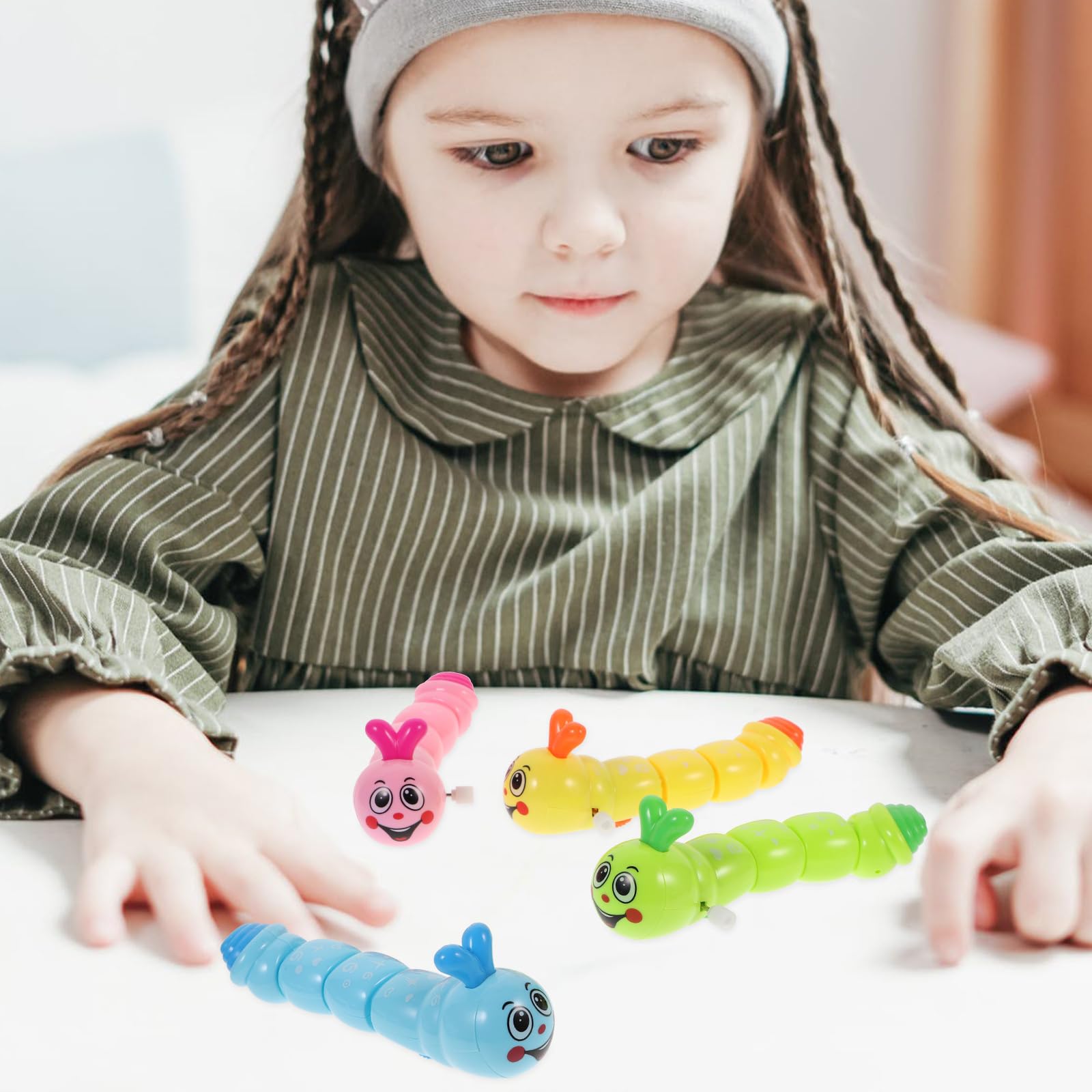 jojofuny 4 Pz Bruco Meccanico Wind up Giocattoli Bambino Bambini Carica i Giocattoli Bruco Giocattolo Pulcino di Pasqua Gli Animali a Orologeria Giocattolo Strisciante Bruco a Molla Puzzle