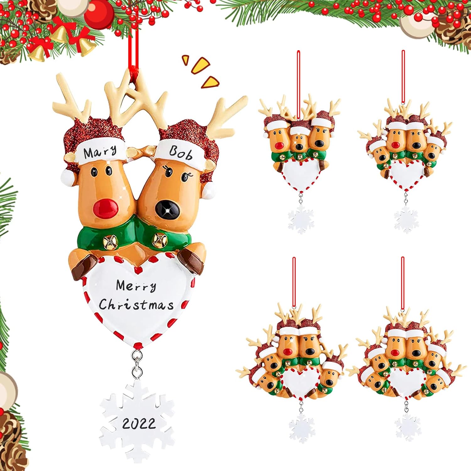 Christmas Tree Hanging Pendant Ornament,Christmas Elk Christmas Tree Listing Ornaments, Family Decor Xmas Tree DIY Name Ornament Deer Ceramic Personalized Christmas Decorations(Elk 2 Name)