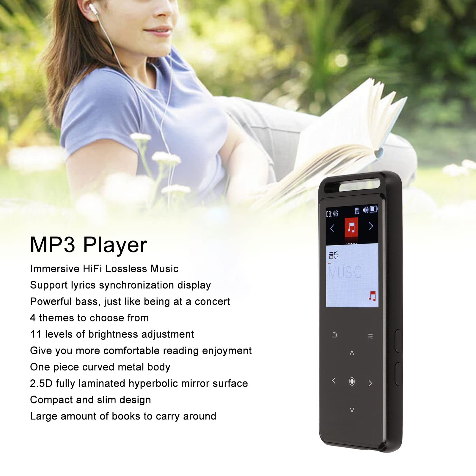 lyrlody Lettore MP3 Bluetooth 5.0, Schermo Touch HiFi da 1,8 Pollici (64GB)