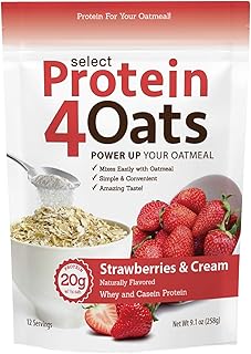 PEScience Select Protein4Oats, Strawberries and Cream, 12 Serving, Whey and Casein Blend for Oats and Oatmeal