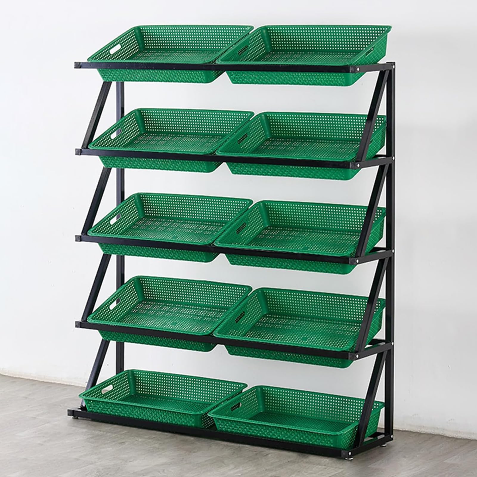 Soporte de exhibición de 4/5 niveles para supermercados que maximiza la carga de patatas y cebollas