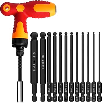 Hakkin Ball End Allen Key Bit Set S2 Steel Hex Allen Wrench Screwdriver Bit with Ratchet Driver 1/4 Hex Shank H1.5-H10