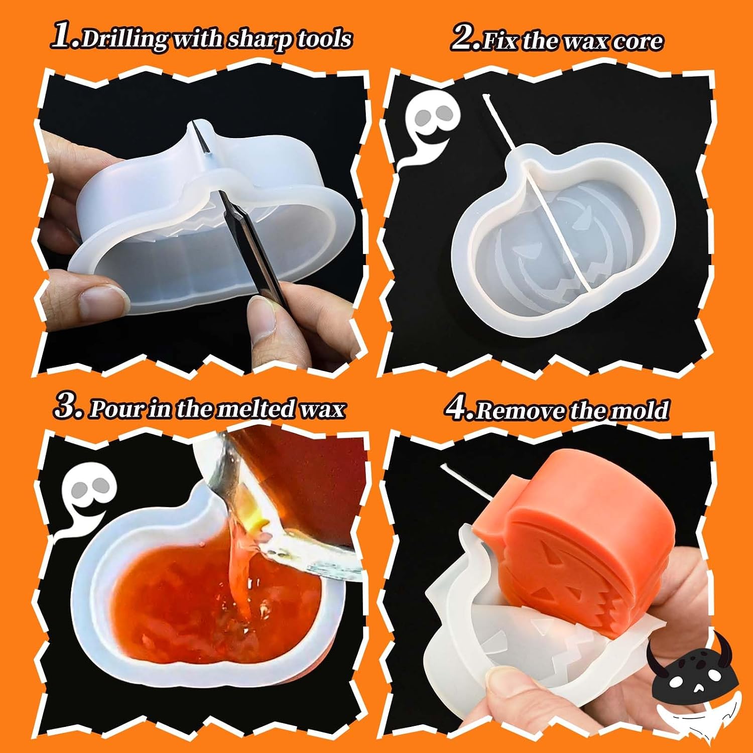 Halloween Candle Molds, Set of 4 Pumpkin Ghosts Bat Soap Molds