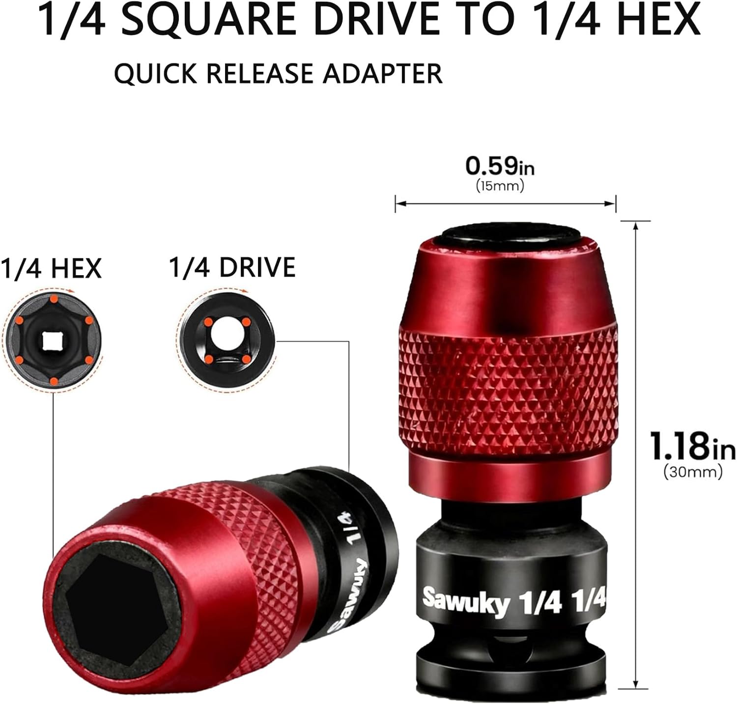 1/4 Inch Square Drive to 1/4 Inch Hex Socket Adapter, Quick Release Impact Wrench Adapter, Power Drill Chuck Converter