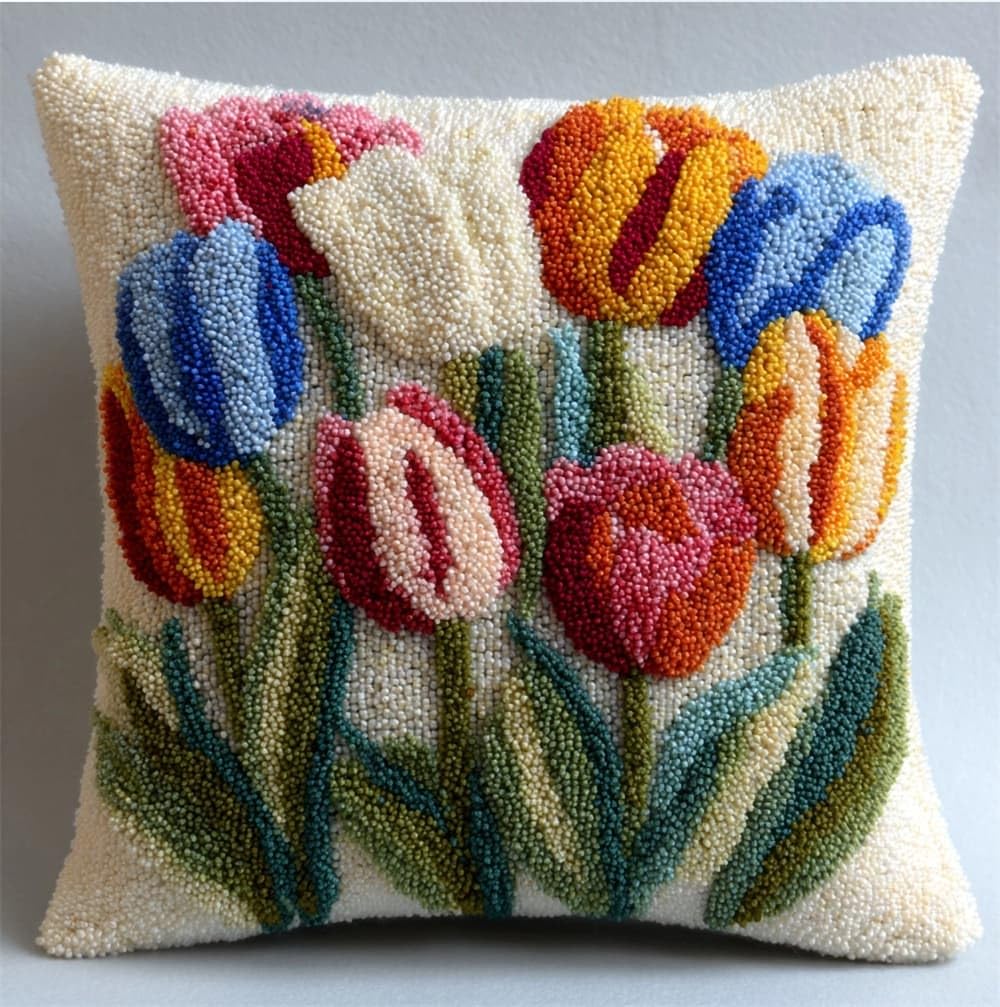 FWRTYCB Latch Hook Kits for Adults Beginners Tulip Leaves Pillow Sofa Cush