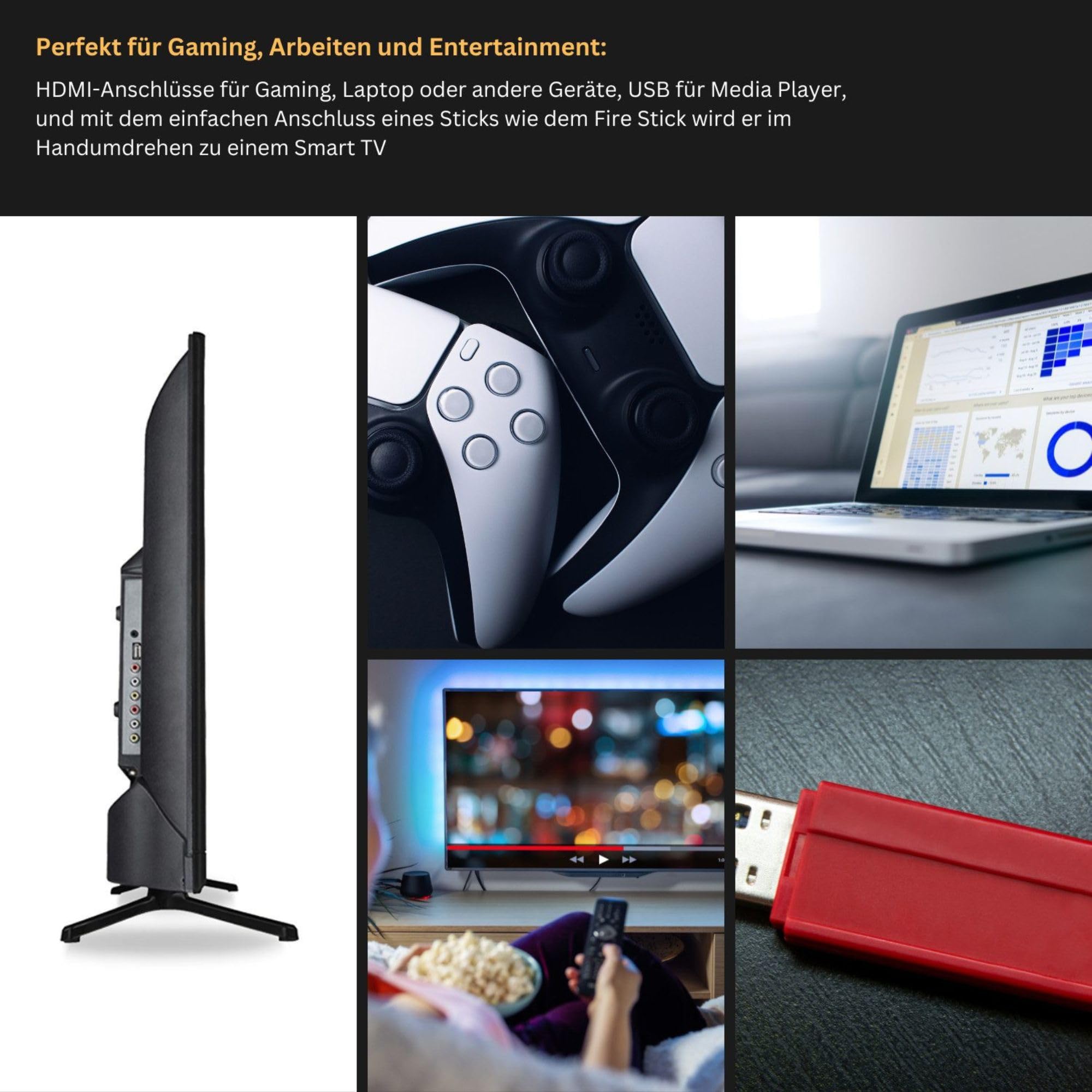 24 Zoll 12 Volt Fernseher, HD,Triple Tuner, Wohnmobil, Camping, HDMI, USB.