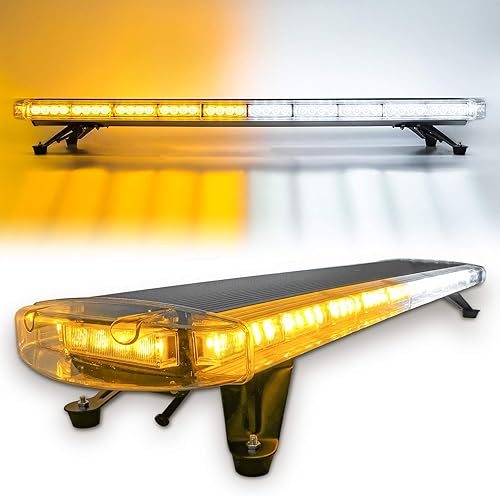 Barra de luz estroboscópica de 47 pulgadas y 88 LED, color ámbar/blanco, de alto brillo, para emergencias en construcción, intermitente, de bajo