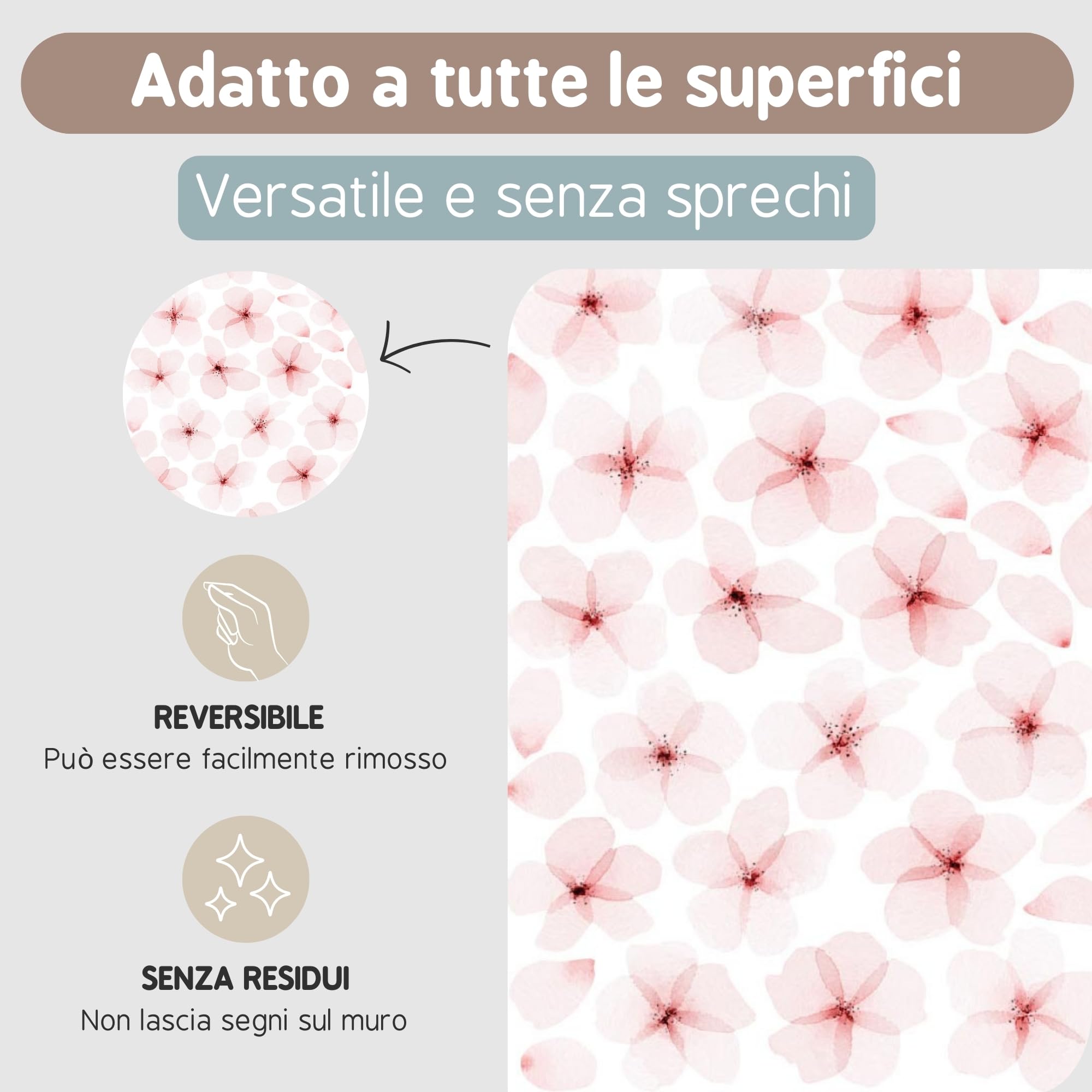 Adesivi Murali Fiori Acquerello Rosa - Decorazione Parete Removibile, Effetto Carta Da Parati - Foto 3