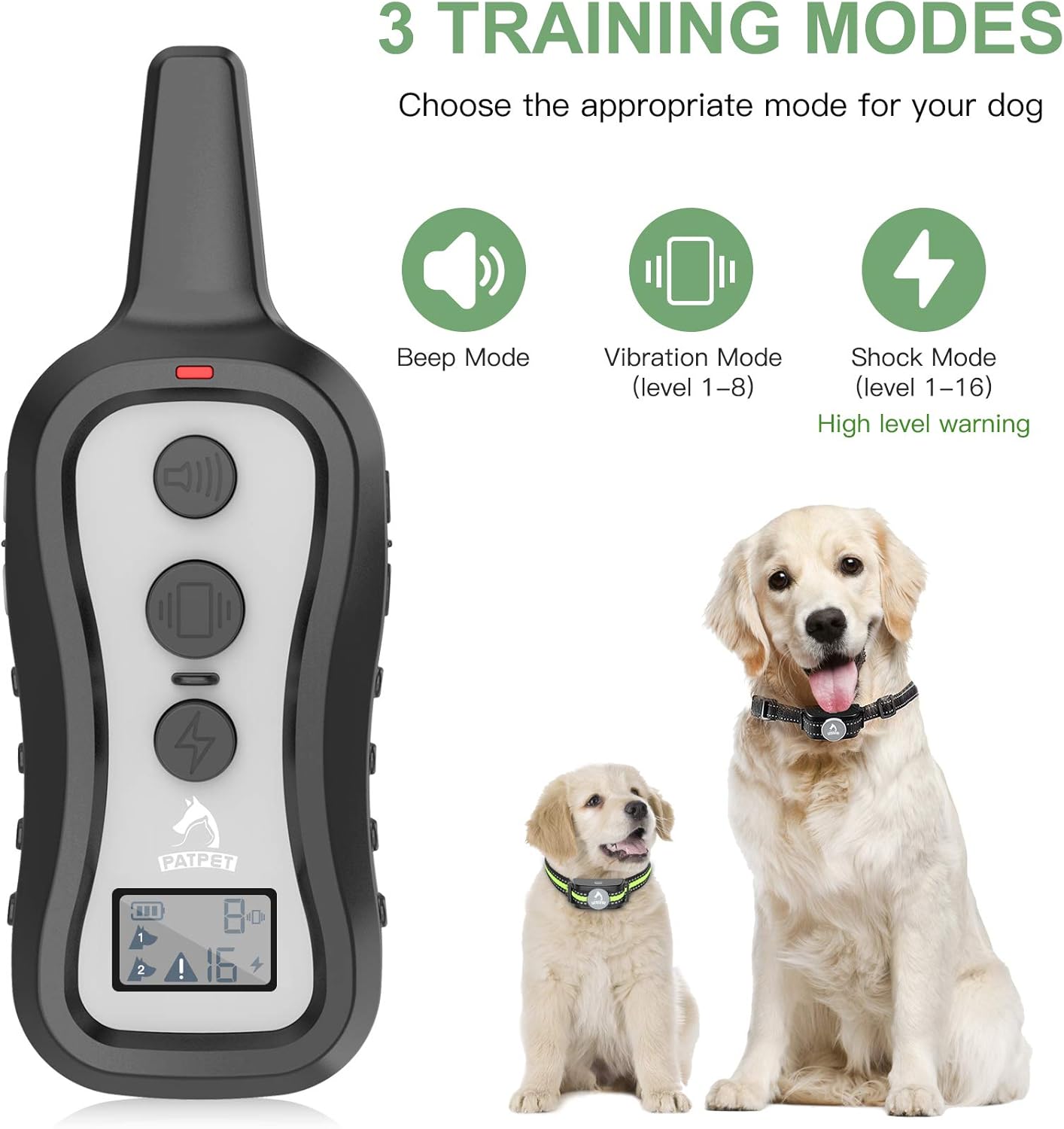 PATPET Dog Shock Collar for 2 Dogs - Dog Training Collar with Remote