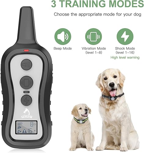 Miniatura 2 de PATPET Collar de choque para perros con 2 receptores, collar de entrenamiento para perros con control remoto, collar eléctrico para perro con pitido