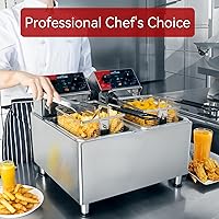 Vista 3 de CROSSON Freidora eléctrica de doble tanque de 20 libras con cabezal giratorio, temporizador de 30 minutos, tanque de aceite extraíble de acero