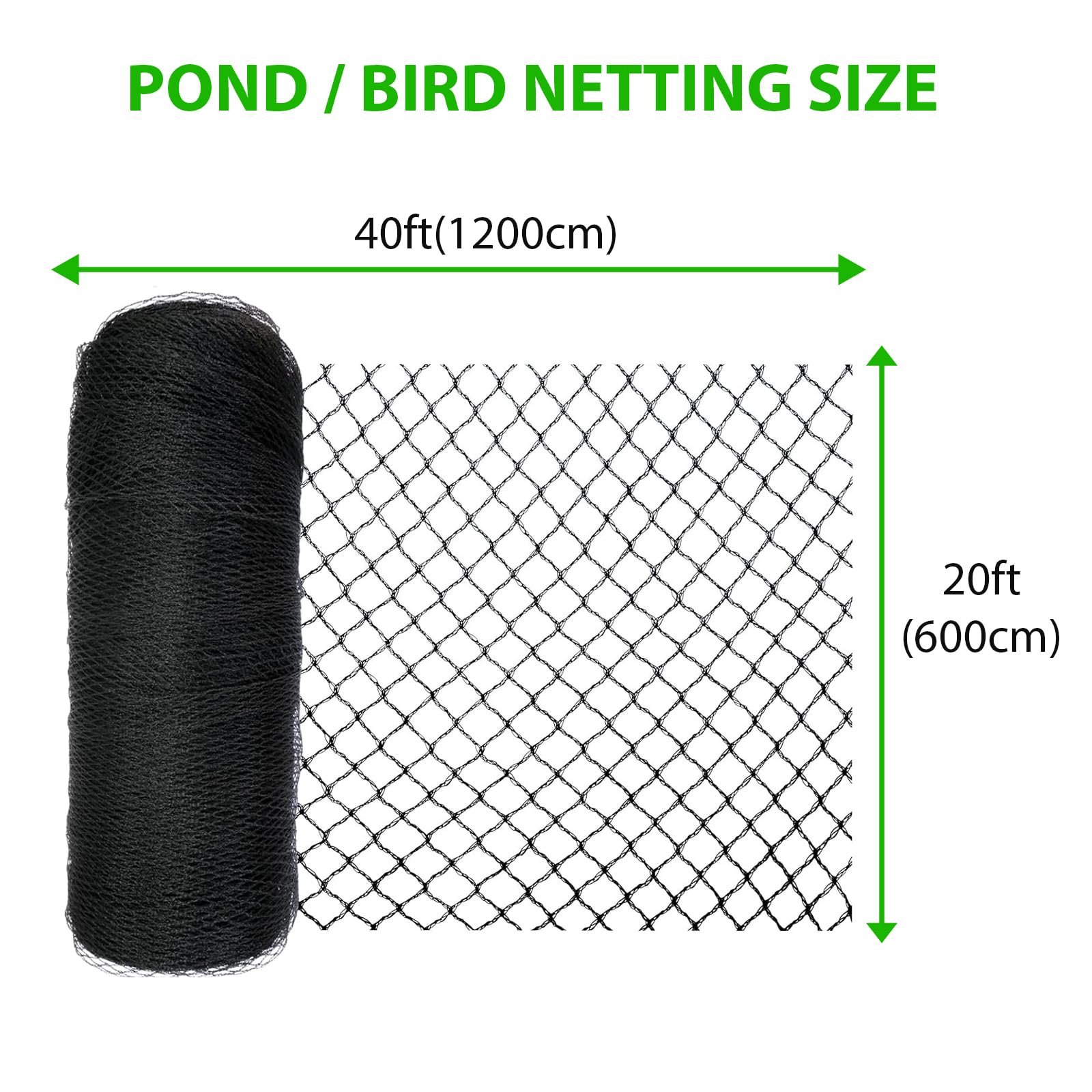 Teichnetz, 6 m x 12 m, strapazierfähig, 1,2 cm Maschen, schwarzes PE-Gartennetz mit 12 Heringen, schützt Teiche vor Blättern, Vögeln und Schmutz