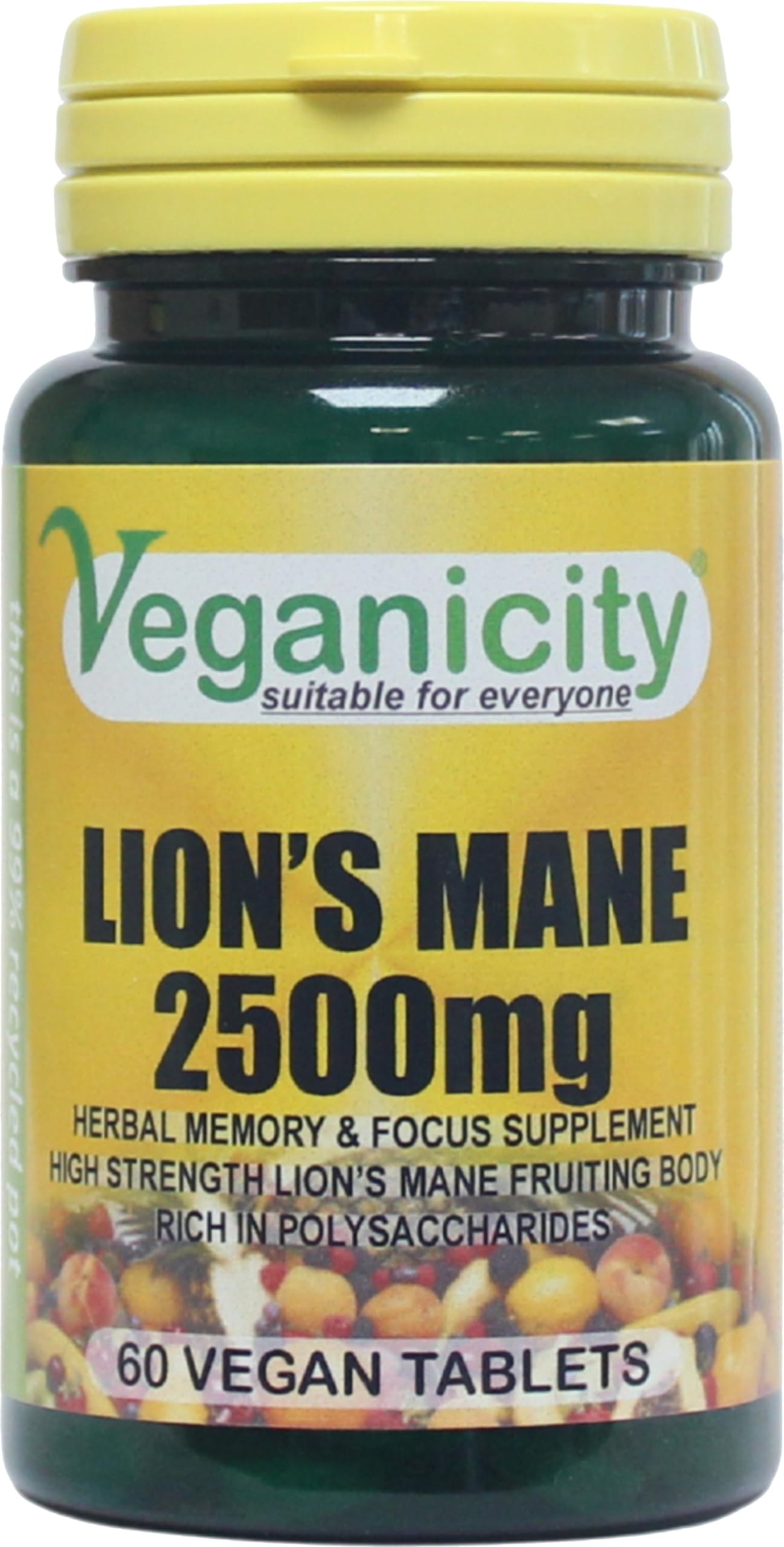 Veganicity Lion's Mane 2500mg : Memory & Mood Supplement : 60 Tablets, in a Planet-Friendly 99% Recycled Pot