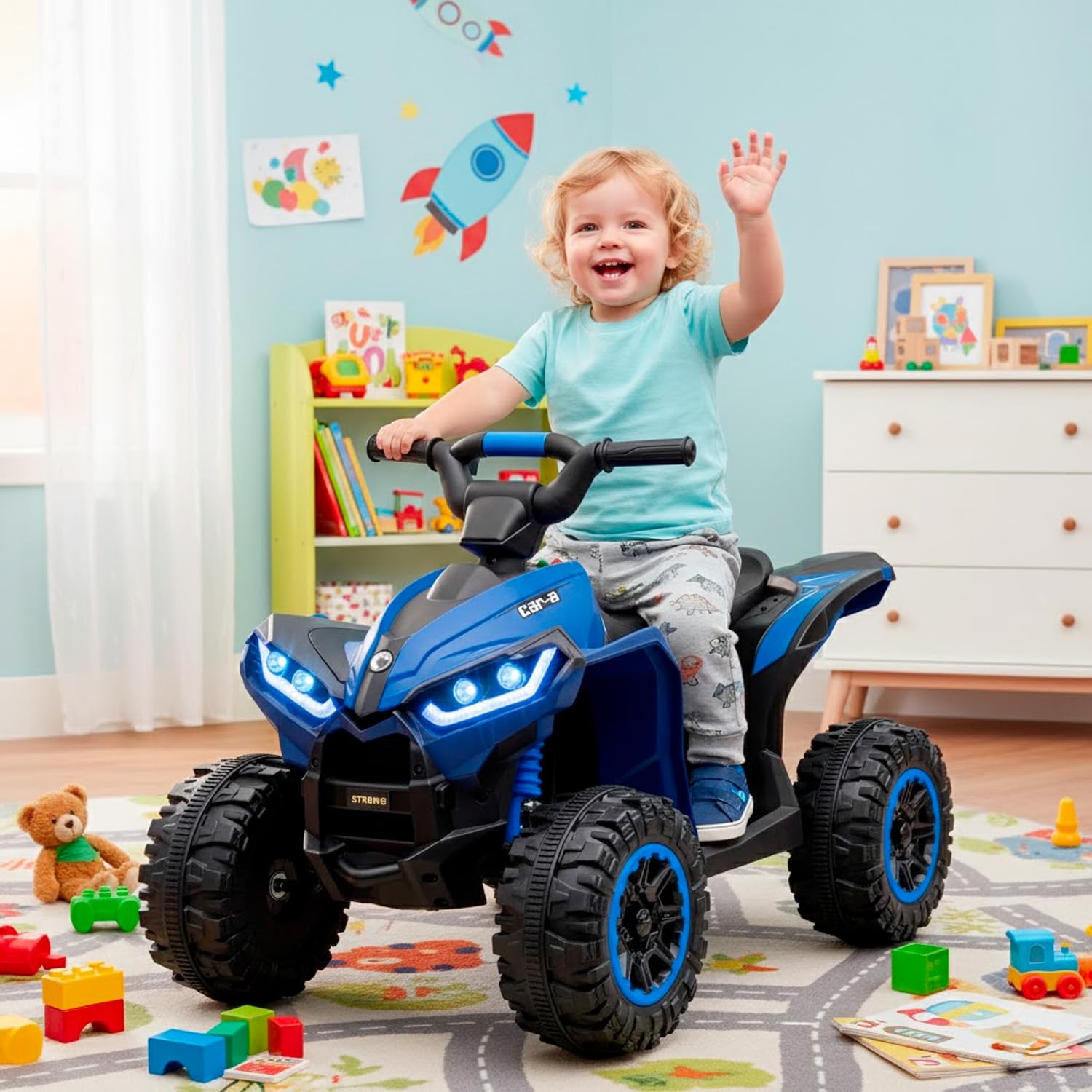 BRICOZONE Quad Elettrico Per Bambini 12V ATV Con Doppio Motore 35W Luci LED Musica MP3 USB Due Velocità 3 6 Km H Per Bambini 3 5 Anni (Blu)