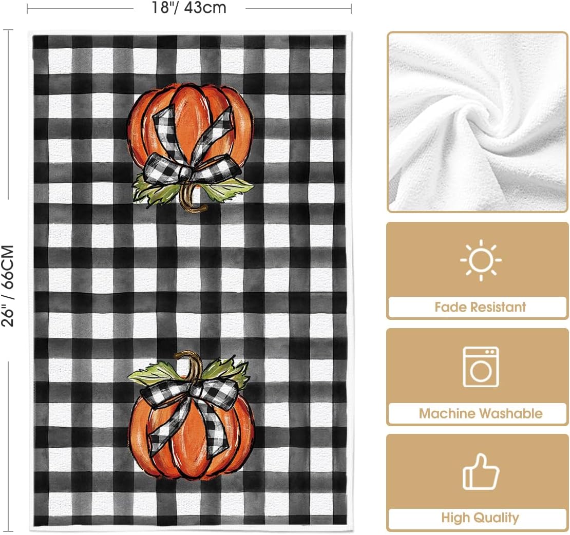 Artoid Mode Buffalo Plaid Hello Pumpkin Fall Kitchen Towels Dish Towels, 18x26 Inch Farmhouse Thanksgiving Decoration Hand Towels Set of 2 - Image 6