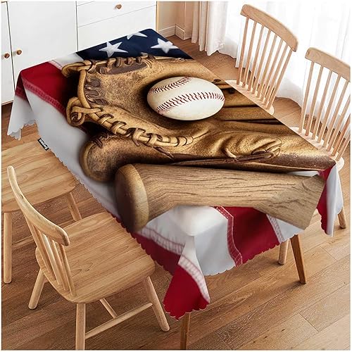 Swono Mantel rectangular decorativo con bandera estadounidense, guante vintage de bate de béisbol en bandera de Estados Unidos, mantel de poliéster