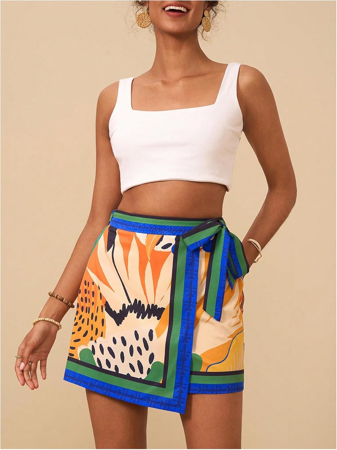 MakeMeChic Women's Floral High Waist Skirt Wrap Knot Side Summer Short Skirts - Image 4