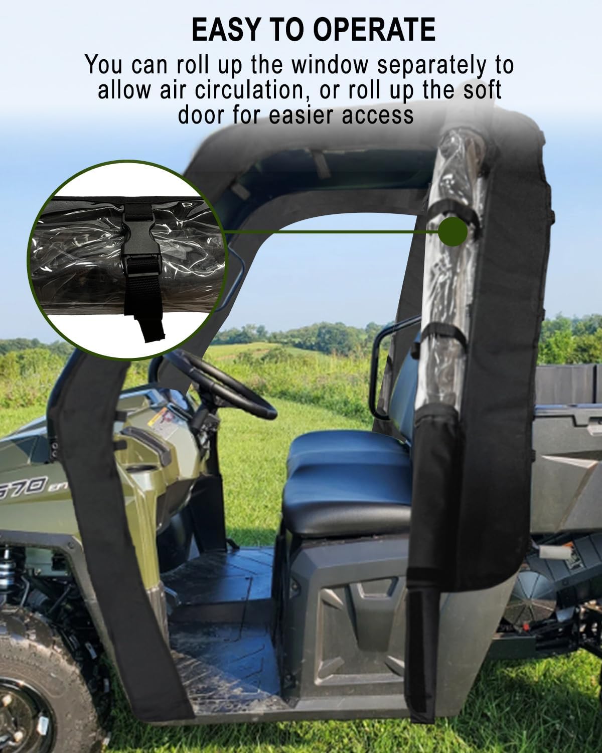 Ranger 570 full size Soft Side Doors cab Enclosure Upgrade Heavy Duty Compatible with Polaris Ranger Full Size 570,Left & Right Soft Doors with Zipper-Open Window Waterproof All Weather