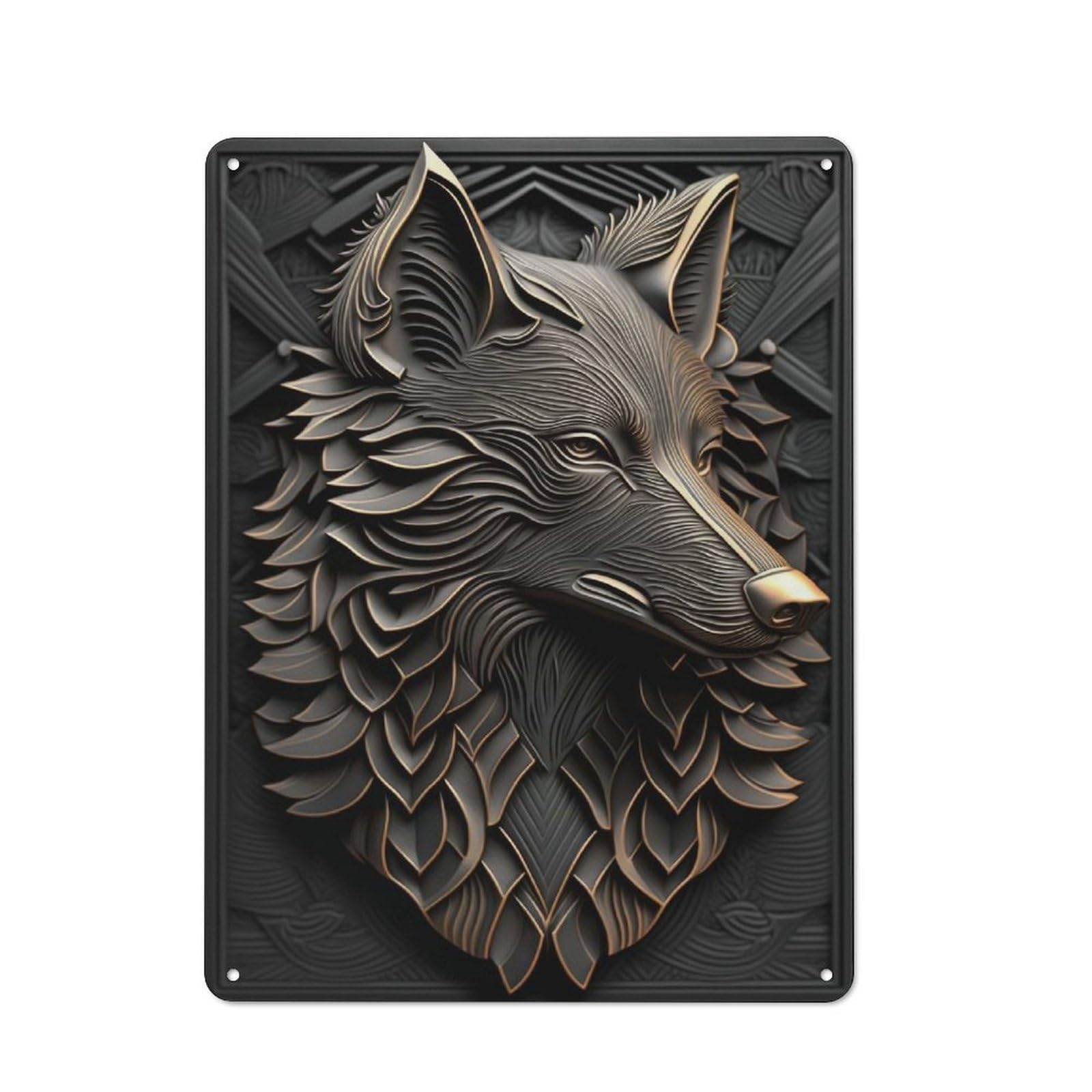 Junmoney Style-10 Wolf Gold Decor Industrial Metal Sign 40X30cm, Modern Retro Loft Wall Plaque For Modern Home, Workshop, Office Or Cafe