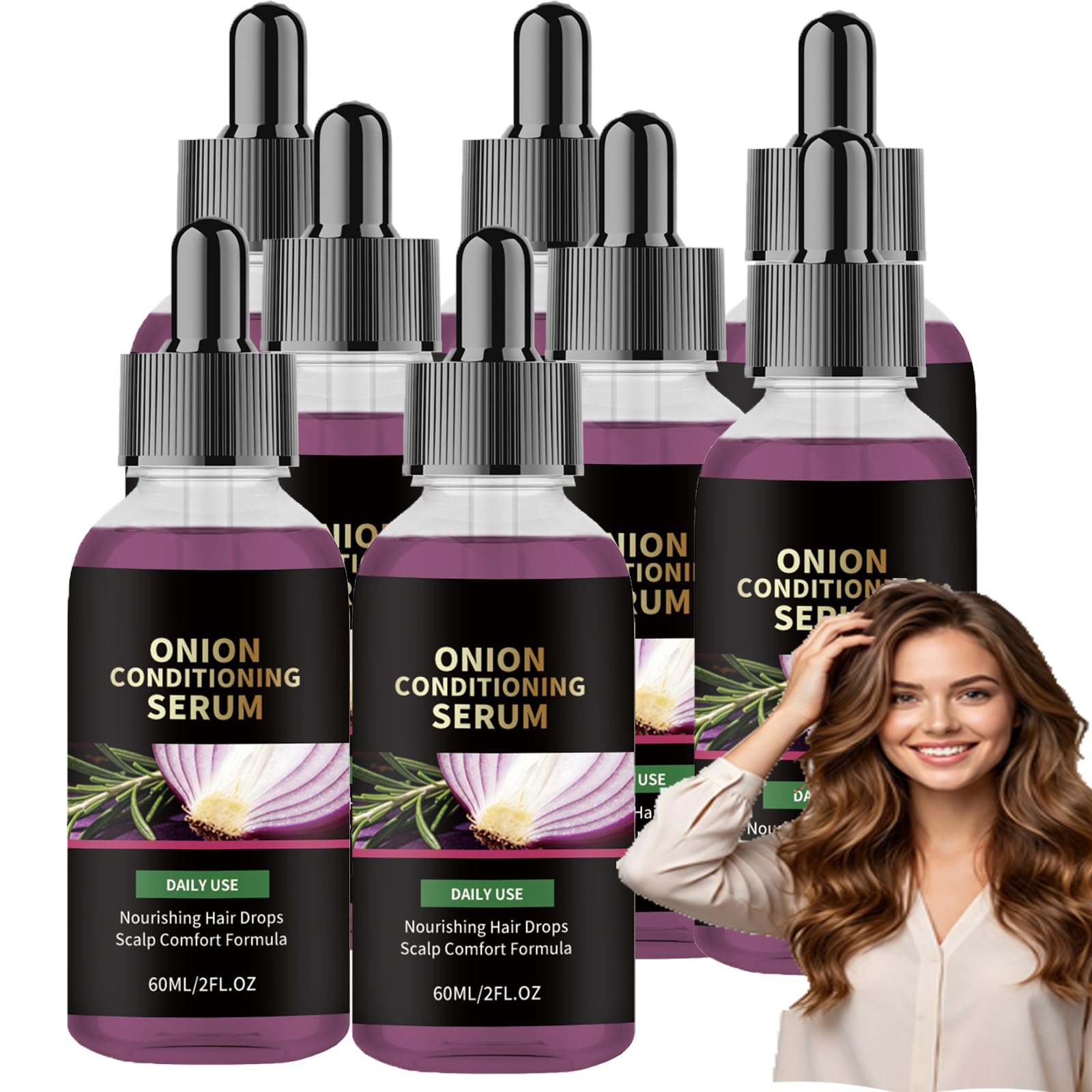 Zwiebel-Rosmarin-Biotin3-in-1 Nährendes,Glättendes Starkes Haarserum (8pcs) | Zwiebelölserum zur Haarverdichtung, Rosmarin Haarverdichtungsserum Kopfhautbehandlung mit Zwiebelöl