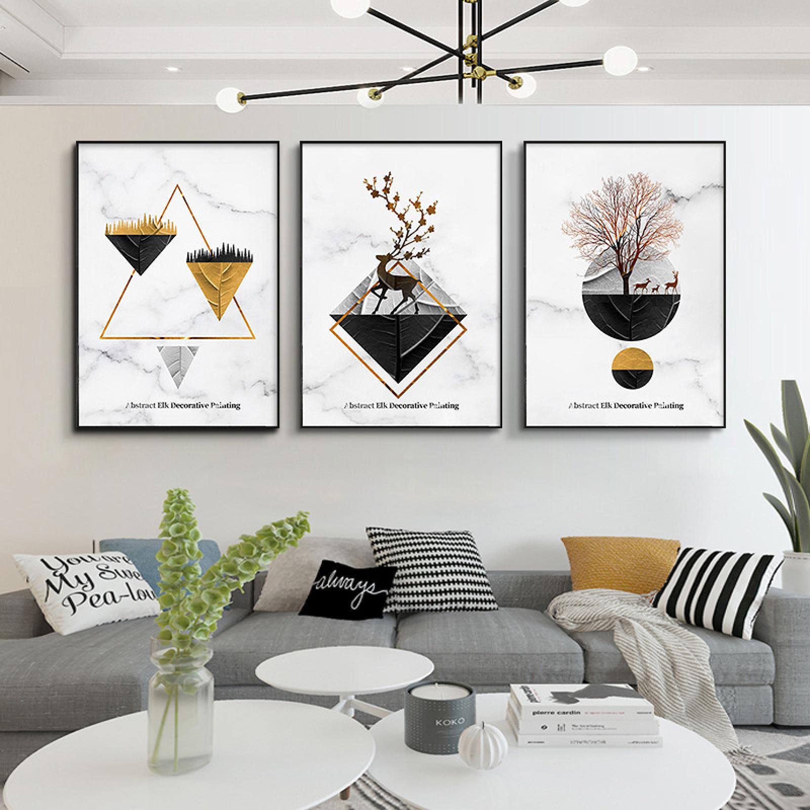 Tableau salon moderne triptyque abstrait 70x100cm pour decoration interieure chic - 6