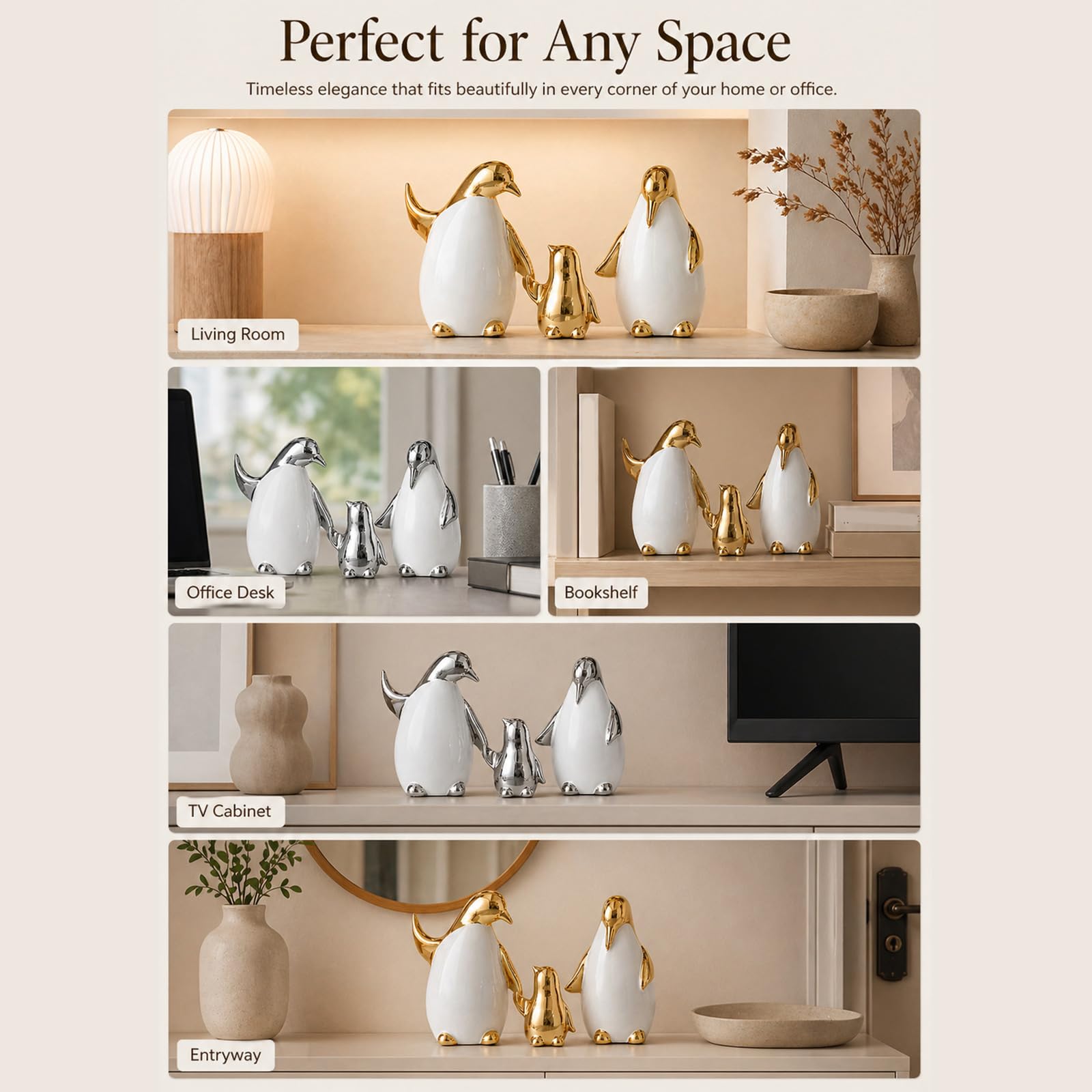 Cartoon Pinguine Skulptur Kollektion, 3-teilige Keramik Kunststatuen, zeitgenössische Dekorationen für Zuhause, Geschenk, Wohnzimmer Dekorationen