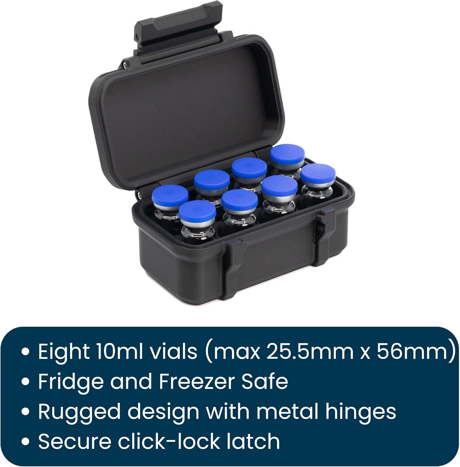 10ml Vial Case for Insulin and Peptide Vials | Holds 8 Vials | Rugged Hard Case Design