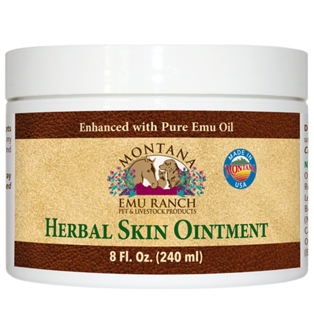 Montana Emu Ranch - Herbal Skin Ointment - 8 Ounce Jar - for Pet and Livestock - Made with Pure Emu Oil