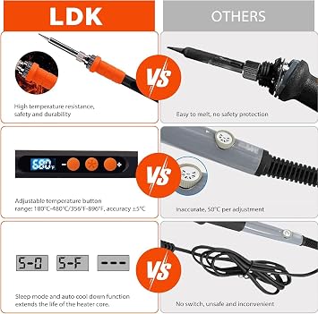 LDK Soldering Iron Kit, 100W Digital Soldering Iron Cautin for Electronics, Soldering Pen Soldering Gun Jewelry Welding Kit with 5pcs Tips, Stand, Solder, Solder Paste, Desoldering Pump, Tweezers