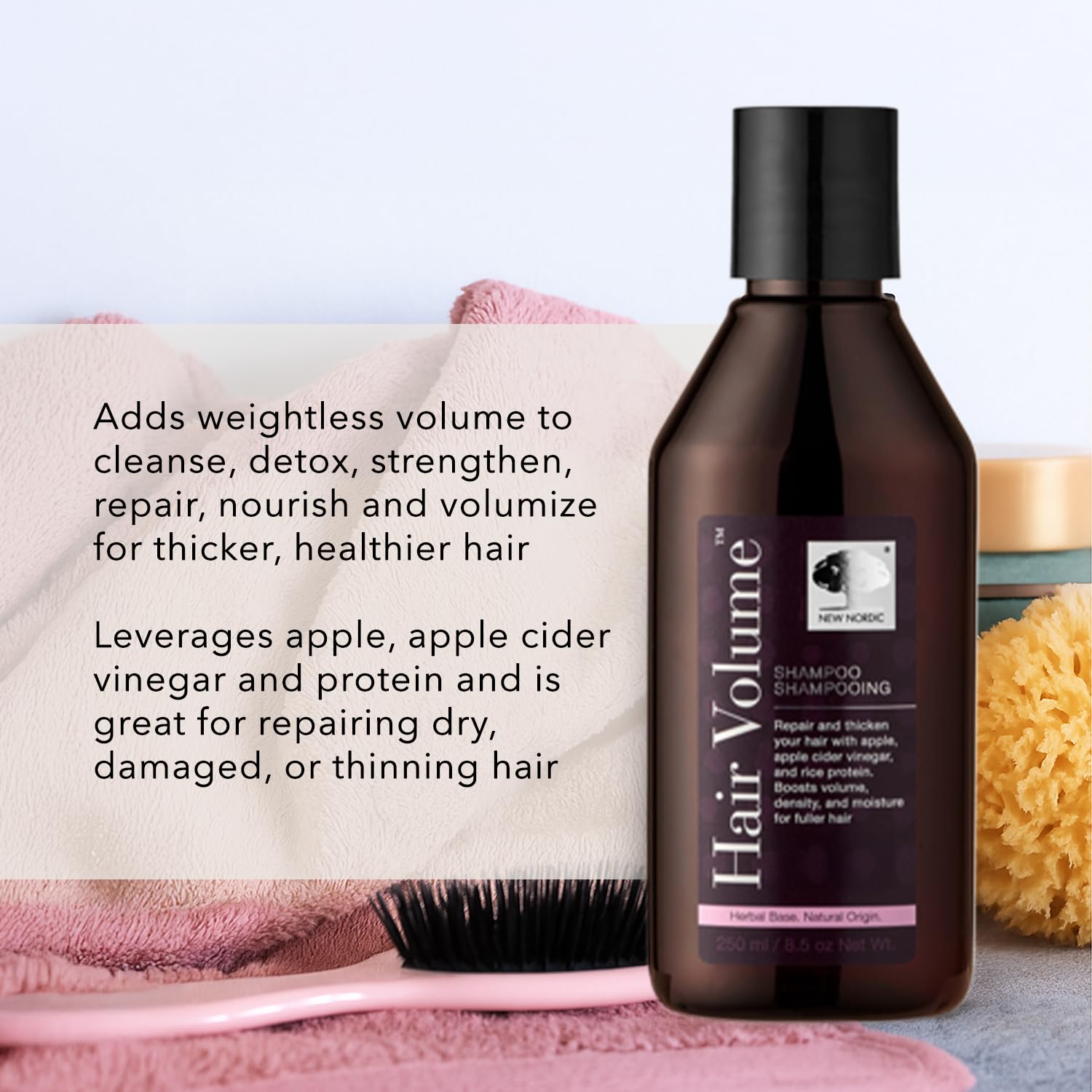 New Nordic Hair Volume Shampoo, Herbal Recipe for Thicker Fuller Hair, Vegan, Clean Ingredients, 8.5 Fl Oz