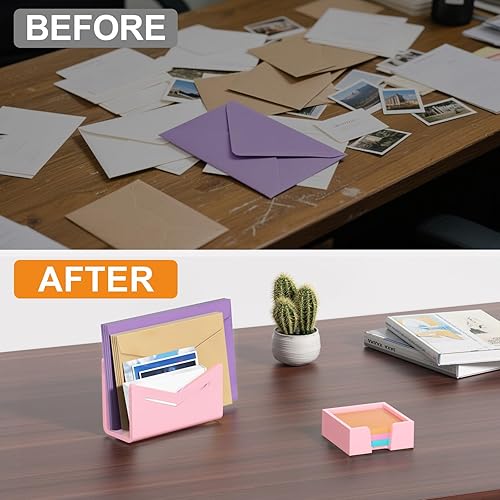 Miniatura 7 de Beego Envelope and Mail Organizer Countertop - Pink Acrylic Desk Organizer Letter Holder Desktop File Sorter Bill Document Folder Rack for Office,