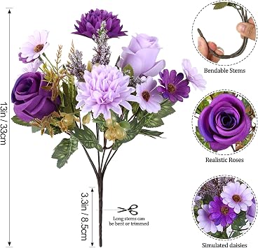 Artificial Flowers Purple 2 Bunches Silk Flowers Faux Flowers