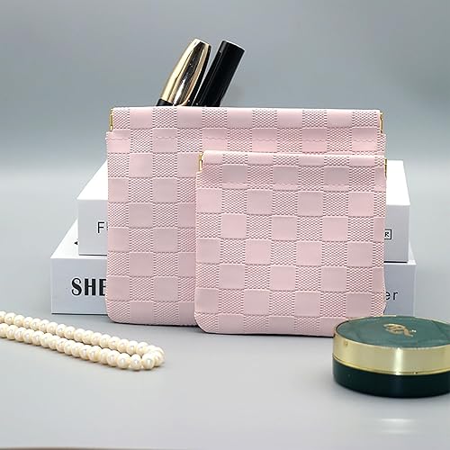 Miniatura 8 de lomkya Bolsa de cosméticos grande de piel sintética, bolsa de maquillaje para mujeres y niñas, bolsa de aseo de viaje de 2 capas con divisor de asa,