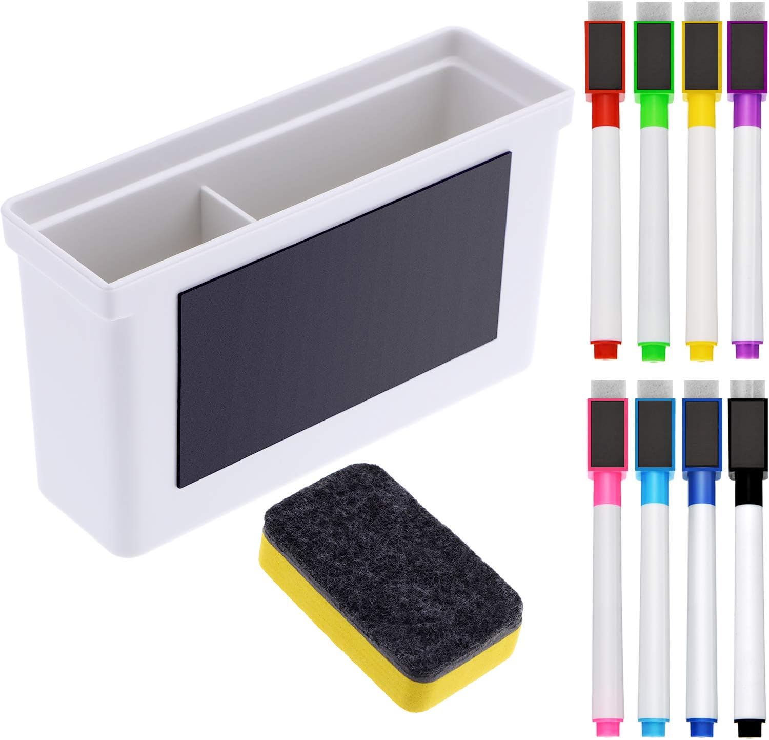 Boao Magnetic Dry Erase Marker Holder 10 Pcs Colorful Magnetic Markers Set with Eraser Whiteboard Plastic Pen Cup for Back to School Classroom Organization Spring Supplies Refrigerator(Stylish)