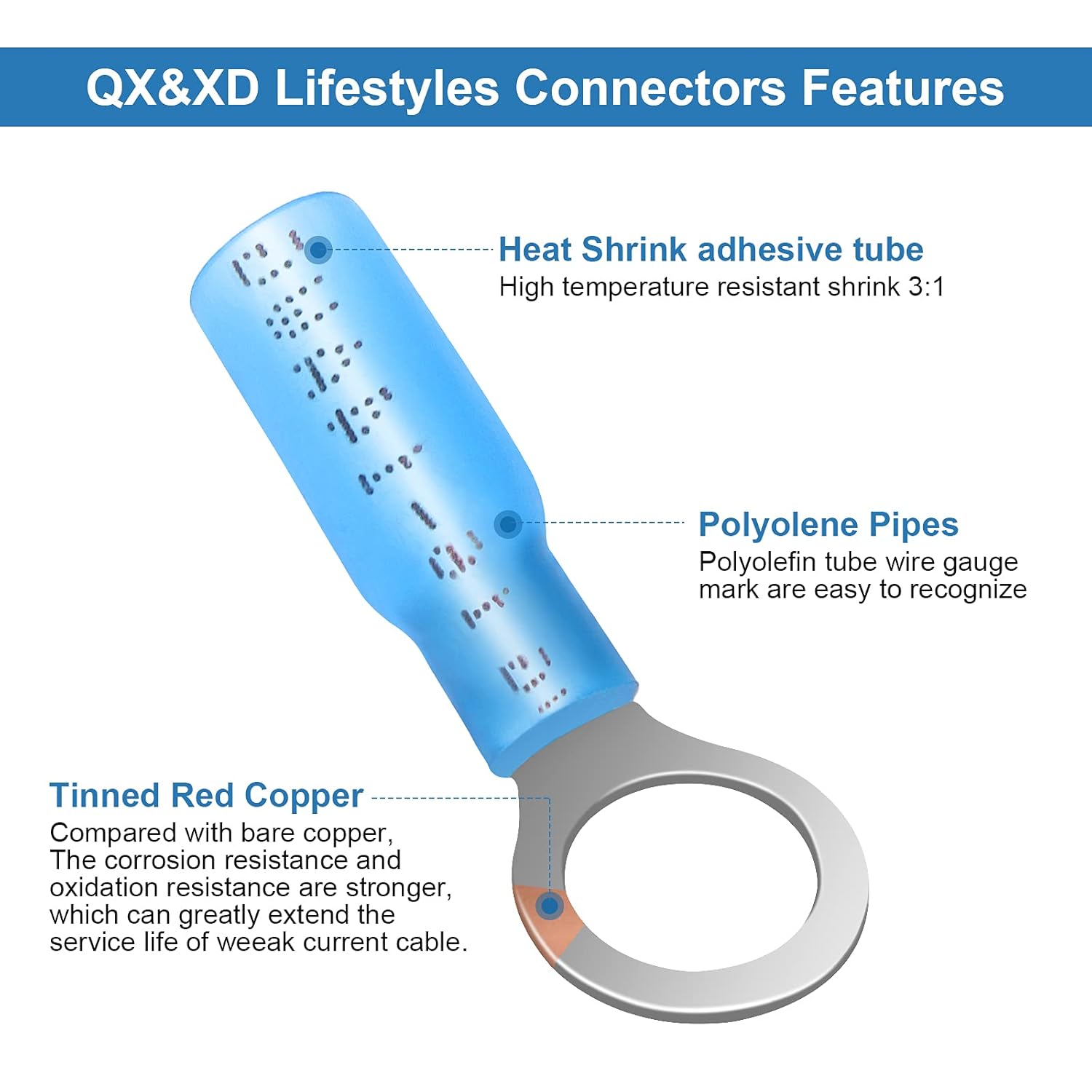 125PCS Heat Shrink Wire Connectors,Electrical Terminals Kit,Waterproof,Automotive Marine Electrical Terminals Kit,Ring Fork Hook Spade Butt Splices,Tinned Red Copper(3ColorsX8Size),12-10,16-14,22-16: Industrial & Scientific