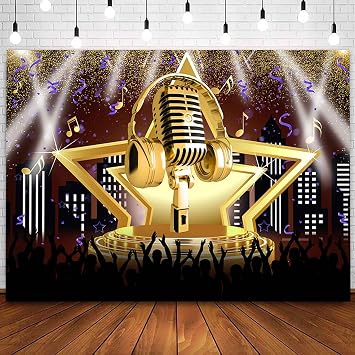 Sensfun Karaoke Party Backdrop Star Stage Night Show Photography Background Microphone Karaoke Birthday Decorations Banner Music Party Backdrops Adults Kids Photo Booth Props 7x5ft