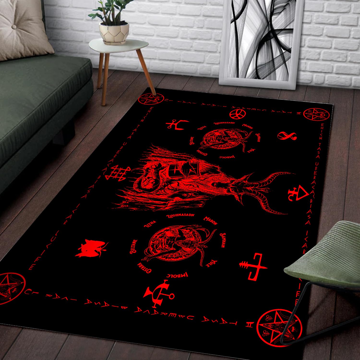 Generic Satanic Pentagram Baphomet Goat Head Binary Symbol Rug - Gothic Living Room Carpet Floor Decor - 56