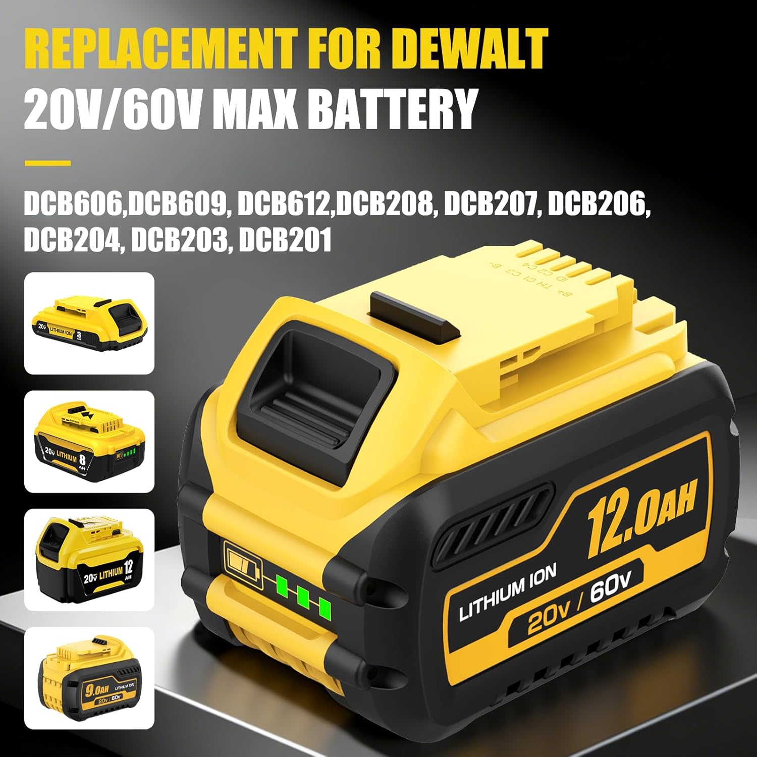 2 Packs 12000mAh DCB612-2 Battery Replacement for Dewalt 20V/60V Flexvolt Battery Compatible with Dewalt 60 Volt Max Batteries Lithium ion DCB612 DCB609 DCB606