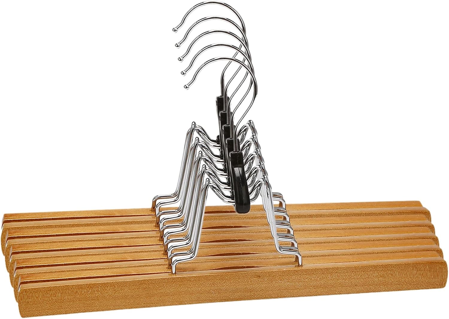 Mabstr 1 Set of 10 Trouser Clamp Hanger Solid Wood Anti-Slip Felt Hook Pant Skirt Hangers Natural