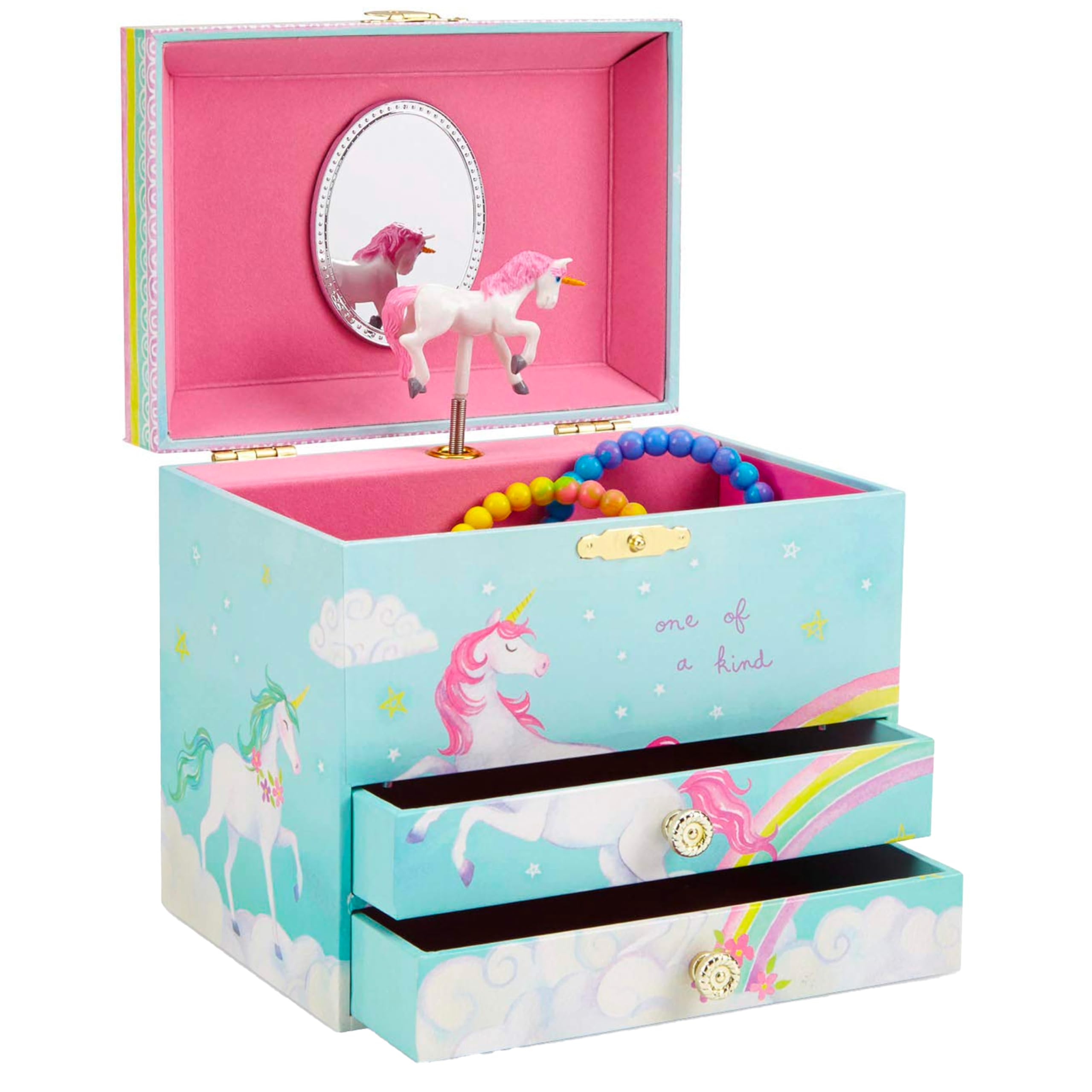 Jewelkeeper Einhorn Schmuckkästchen für Mädchen - Rosa Spieluhr Schmuckschatulle mit Spiegel und 2 Ausziehschubladen - The Beautiful Dreamer Melodie - zur Aufbewahrung von Kinderschmuck
