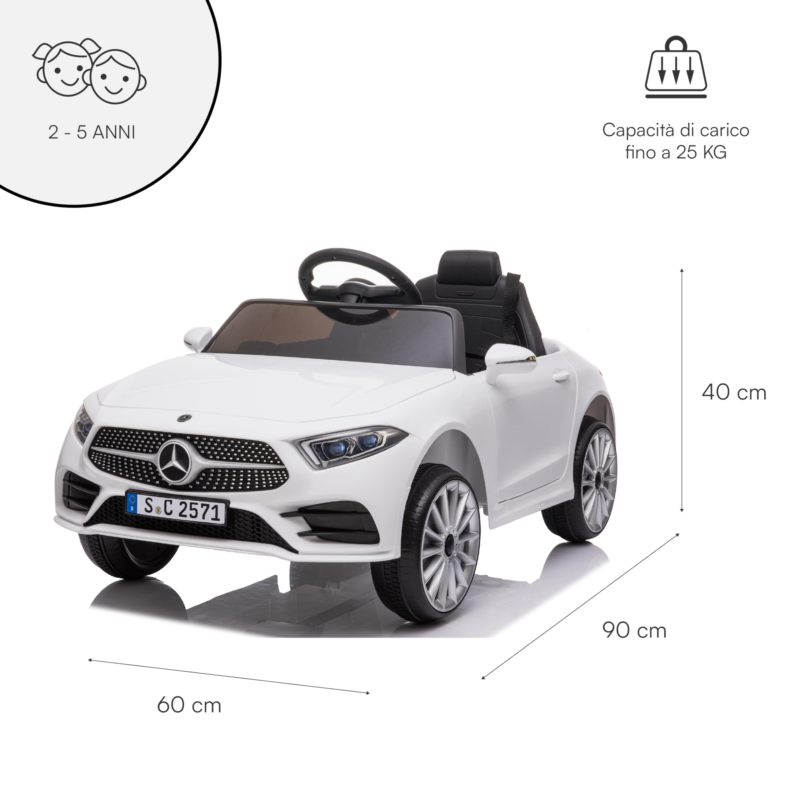 Baroni Toys Macchina Elettrica per Bambini Mercedes AMG Baby car Elettrica Full Optional Bianca, Auto Telecomandata con Sedile in Plastica e Porte Apribili, Batteria 12 V, Carico fino a 30 Kg