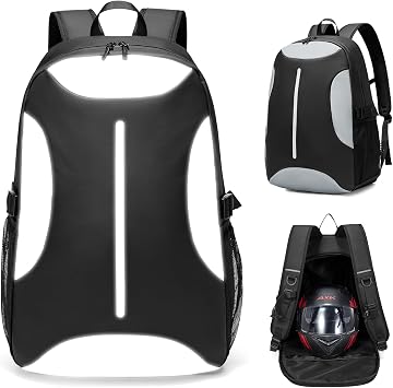 Motorcycle Backpack, Motorcycle Backpacks for Men and women,Waterproof Helmet Backpack with Reflective Strips,Black