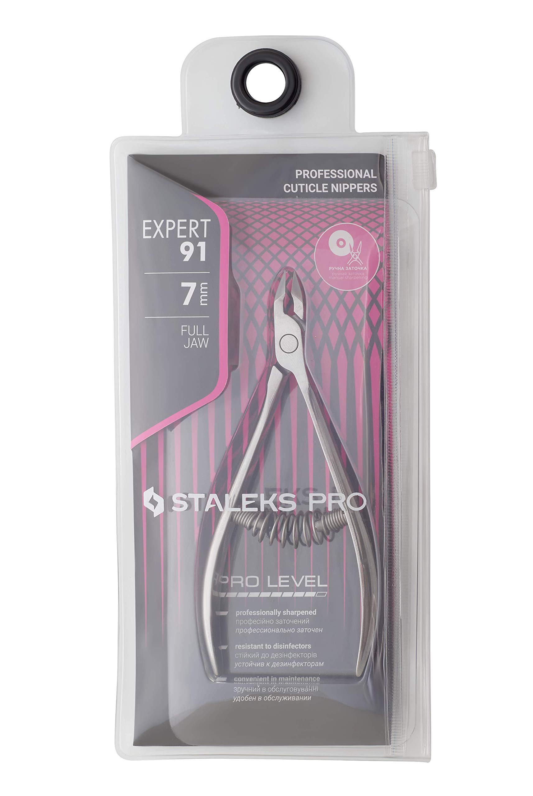 Staleks Pro Pinza professionale per cuticole, affilatura manuale, lame in acciaio inox da 7 mm, manicure e pedicure, smalto gel per unghie, NE-91/7.