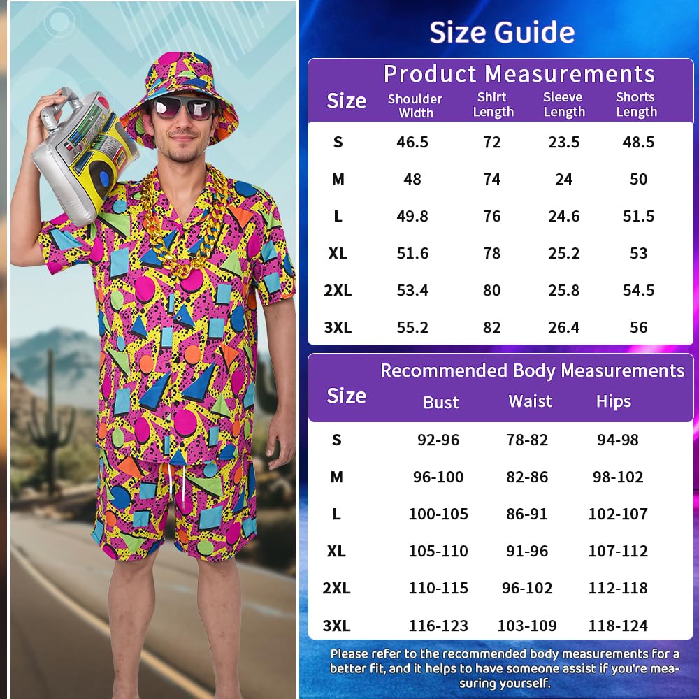 80er 90er Jahre Outfit Herren Retro Shirts und Shorts Set, Hip-Hop Strand T-Shirts und Shorts, Jogginganzüge, Badass-Kostüme, Faschingskostüme, Karnevalskostüme